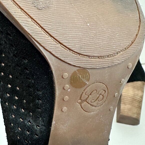 Lucky Brand Larise Black Perforated Suede Bootie Size 10M Peep Toe Cut Out Sides - Picture 4 of 8